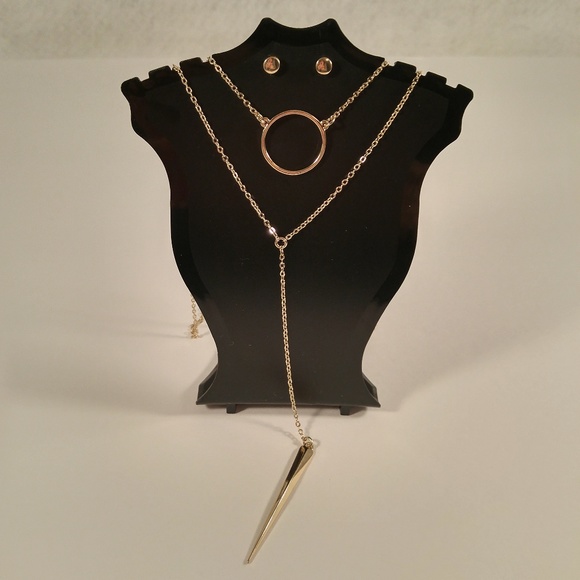 Necklace earring set gold Y drop ring simple coin - Picture 1 of 5